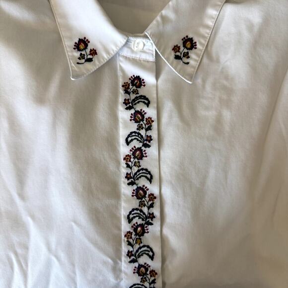 VTG Women's White Blouse with Embroidered Flowers Size 12 - Picture 5 of 5
